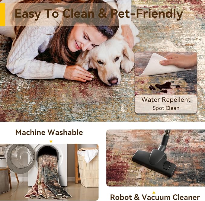 RELEANY Washable Area Rugs 2'x5' Non-Slip Modern Abstract Soft - Image 5
