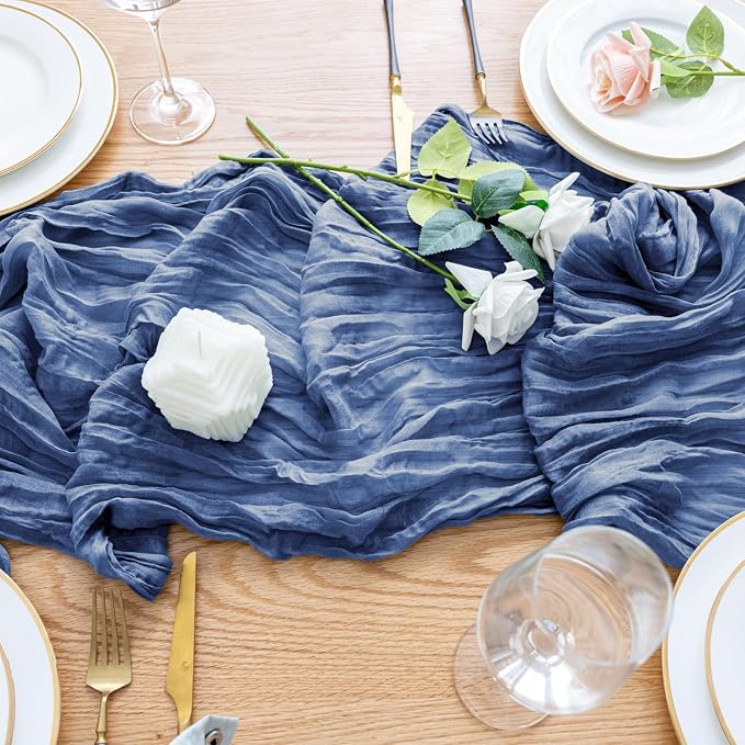 Cheesecloth Table Runner Blue 10FT Boho Gauze Runner, 3 Pack | 120 Inch Cheese - Image 5