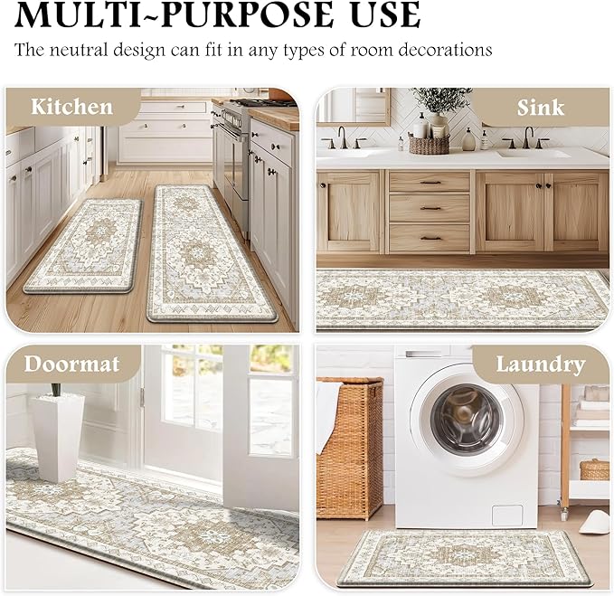 Boho Kitchen Mats for Floor 2 Piece Set Anti Fatigue Cushioned PVC Kitchen Rugs - Image 6