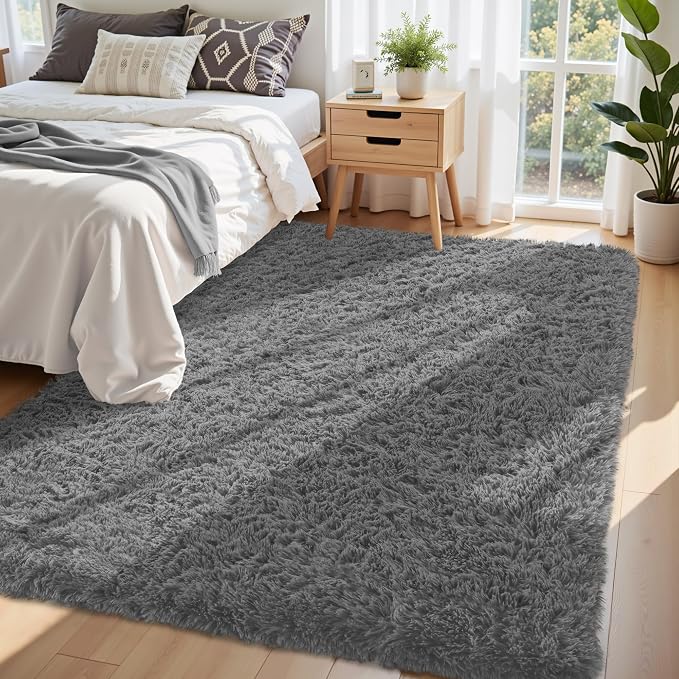 6x9 Area Rug for Living Room:Ultra Soft Fluffy Shag Dark Grey Rugs, Large Fuzzy - Image 2