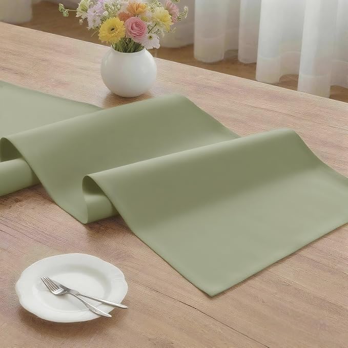 MEANMOY Sage Green Table Runner 48 Inches Long Waterproof Table Runners | - Image 3