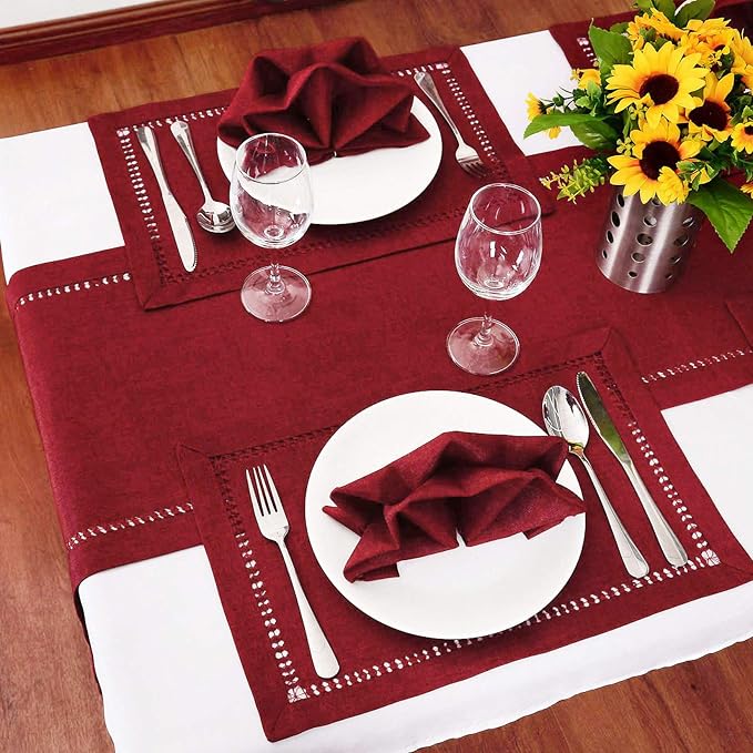 Grelucgo Handcrafted Solid Color Dining Table Runner, Double-Hemstitched - Image 3