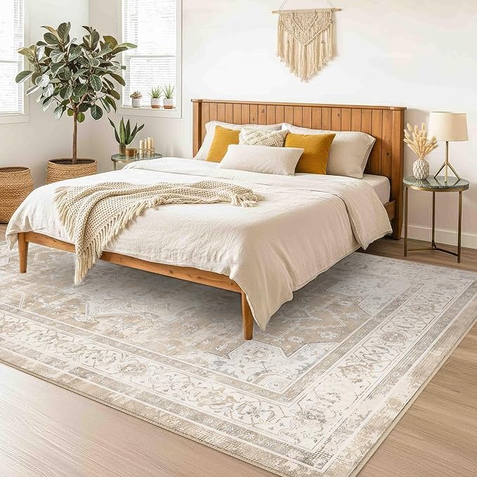 3x5 Area Rug for Living Room-Vintage Farmhouse Boho Floral Neutral Washable - Image 3