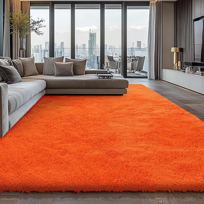 Orange Shag Area Rugs for Bedroom Living Room, 8X10 Ultra Soft Fluffy Area Rugs - Image 3
