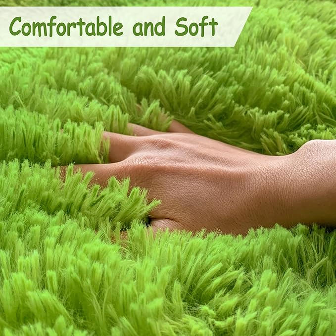 Soft Fluffy Grass Green Area Rug 8x10 - Image 3