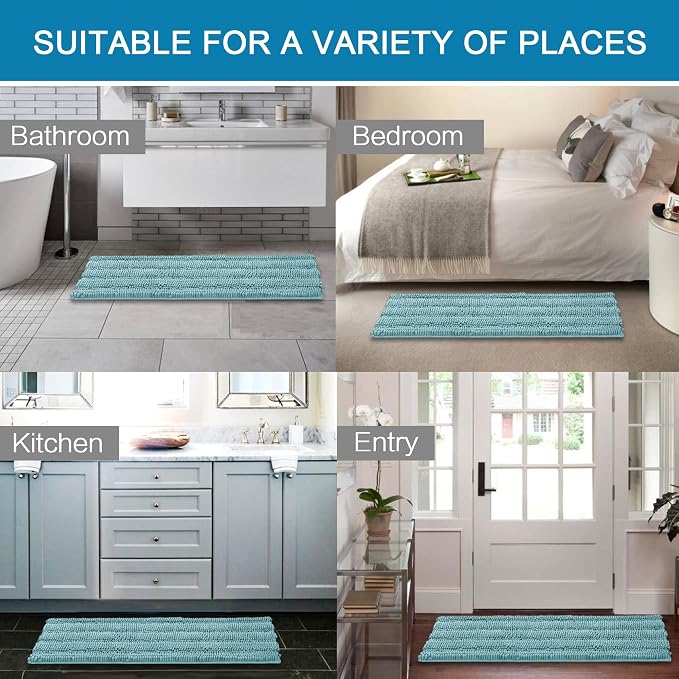 H.VERSAILTEX Bathroom Rugs Bath Mats Sets Super Absorbent Chenille Striped Bath - Image 6