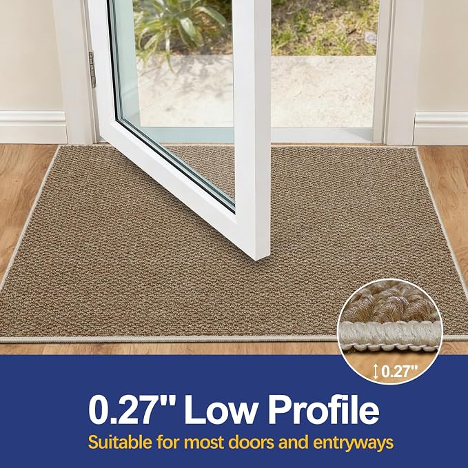 Dirt Trapping Door Mat 24x36, Taupe Faux Jute Entryway Rug | Low-Profile - Image 3