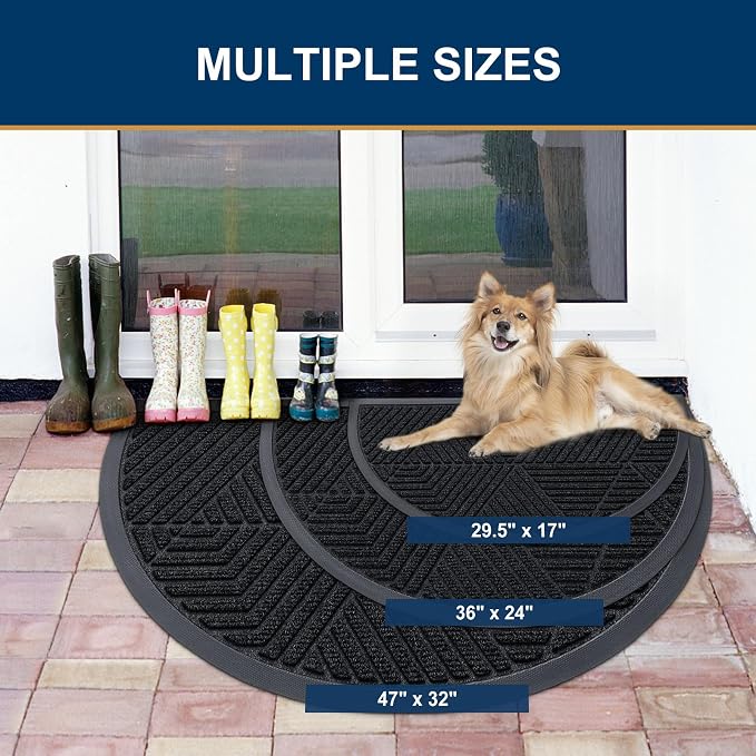 Smiry Half Circle Front Door Mat Outside Entrance, Heavy Duty Sturdy Natural - Image 3