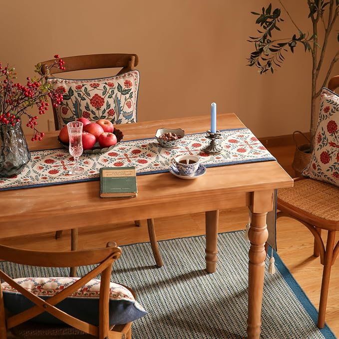 Patdrea Designer French Elegant Linen Table Runner, Colorful Floral Pattern - Image 7
