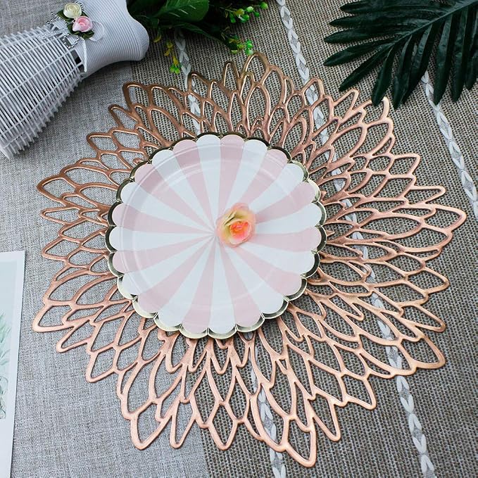 Rose Gold Round Placemats for Dinner Table Set of 6 | Hollow-out Vinyl Place - Image 4