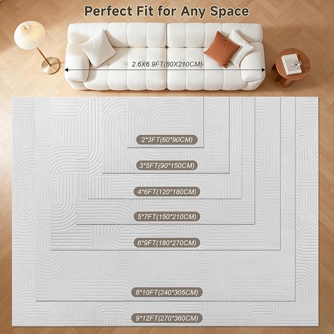 Pauwer 3x5 Washable Area Rugs for Living Room Modern White Solid Color Soft - Image 2