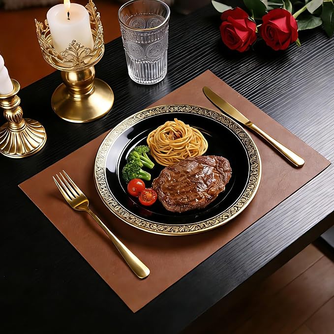 Faux Leather Placemats for Dining Table Set of 6, Edge-Sealed PU Leather Table - Image 6