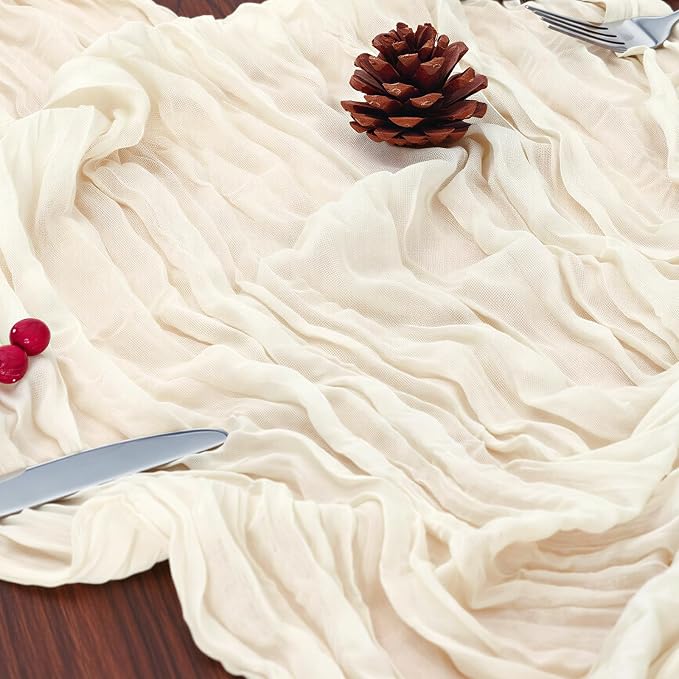 20 Pack Ivory White Cheesecloth Table Runner 120 Inch Boho Wedding Decor | - Image 6