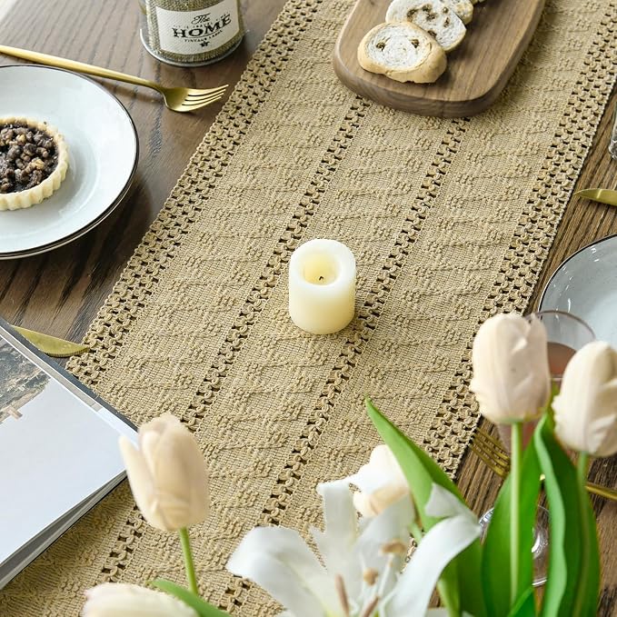 Artoid Mode Burlap Brown Woven Farmhouse Hollow Table Runner 12x90 Inch | - Image 8
