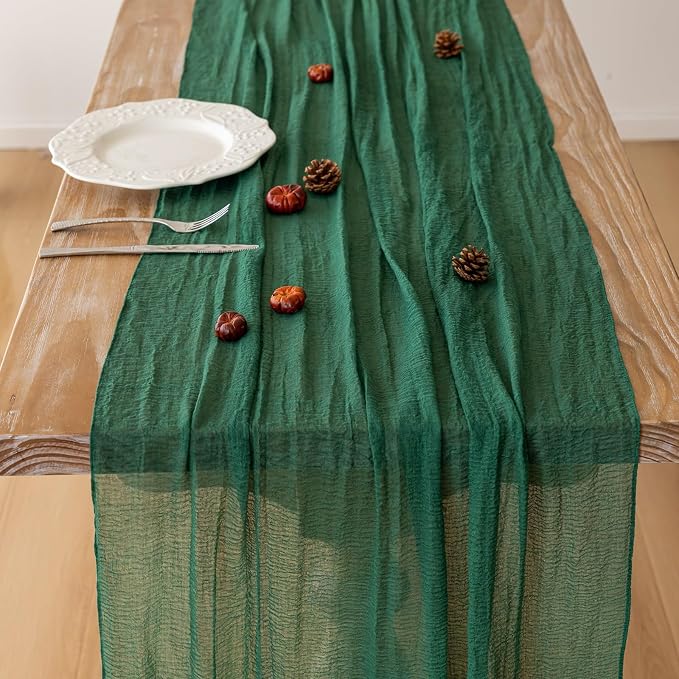 Emerald Green Cheesecloth Table Runner 120 Inches - Image 4
