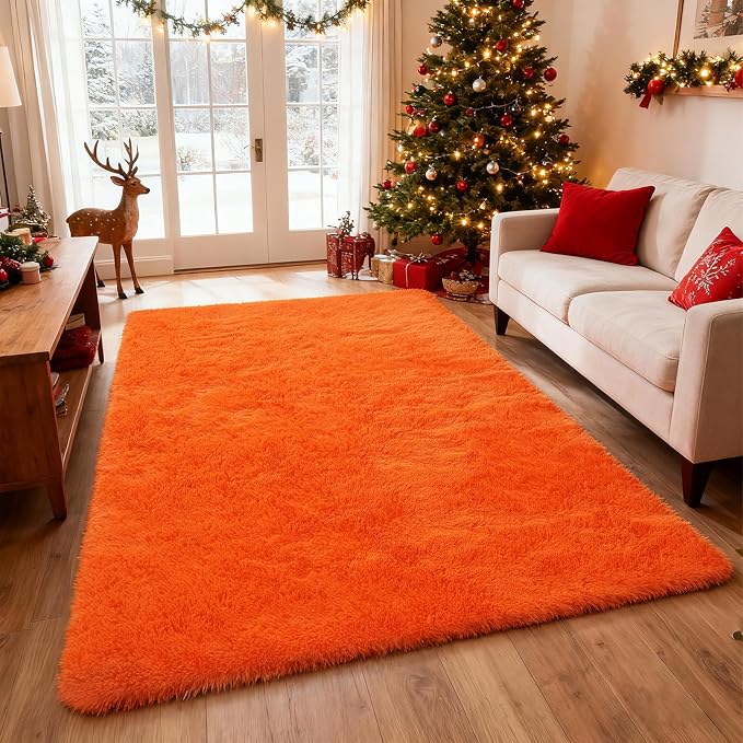 Orange Shag Area Rugs for Bedroom Living Room, 8X10 Ultra Soft Fluffy Area Rugs by Boshengya
