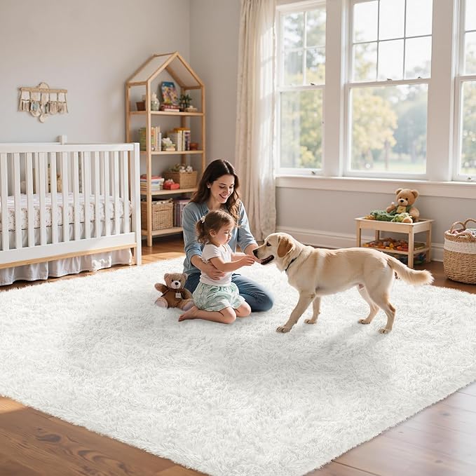 8x10 Area Rug for Living Room:Ultra Soft Fluffy Shag White Rugs, Large Fuzzy - Image 9