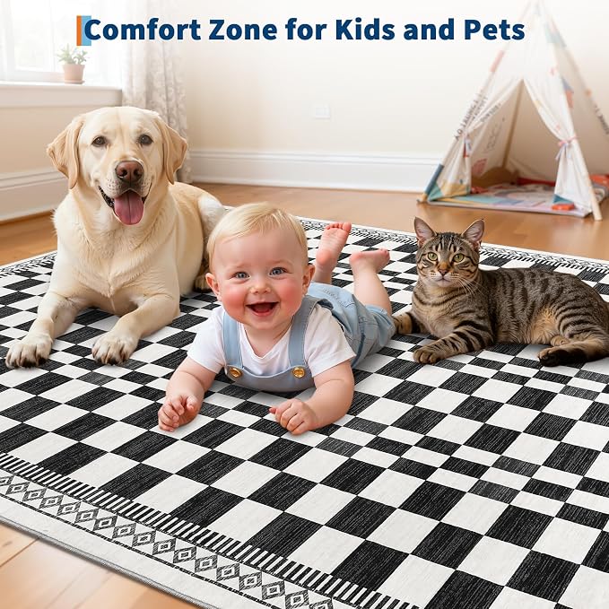GarveeHome 5x7 Washable Rug for Bedroom Modern Abstract Checkered Carpets - Image 5