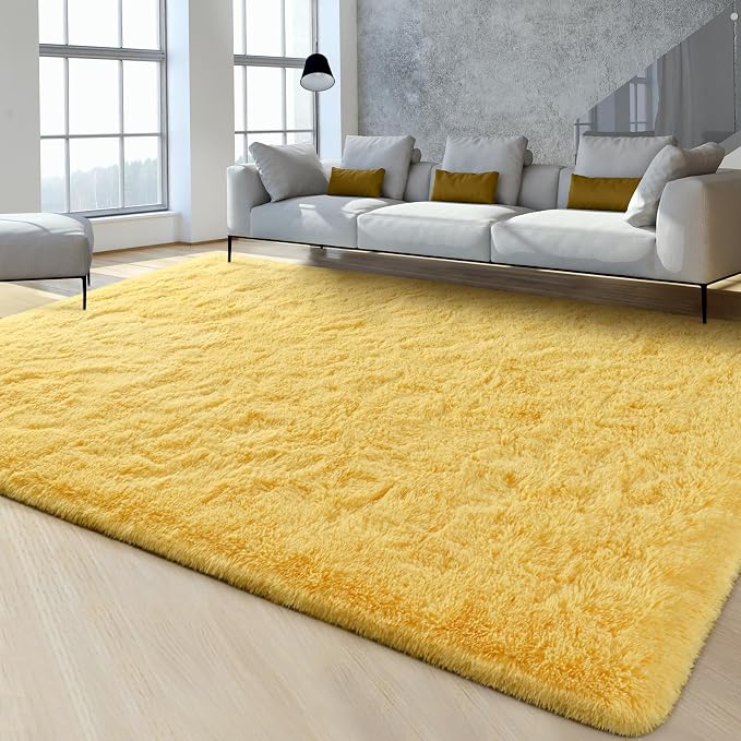 FlyDOIT Large Area Rugs for Living Room, 4x6 Feet Yellow Shaggy Rug Fluffy - Image 2
