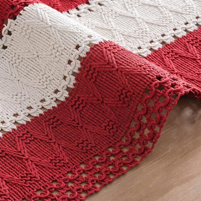 Artoid Mode Rose Red Farmhouse Woven Table Runner 12x36 Inch | Holiday Rustic - Image 5