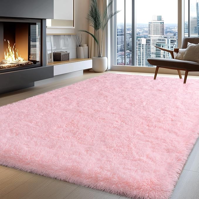Fluffy Pink Rug for Bedroom Girls, 5x7 Soft Fuzzy Plush Shag Area Rug for - Image 5