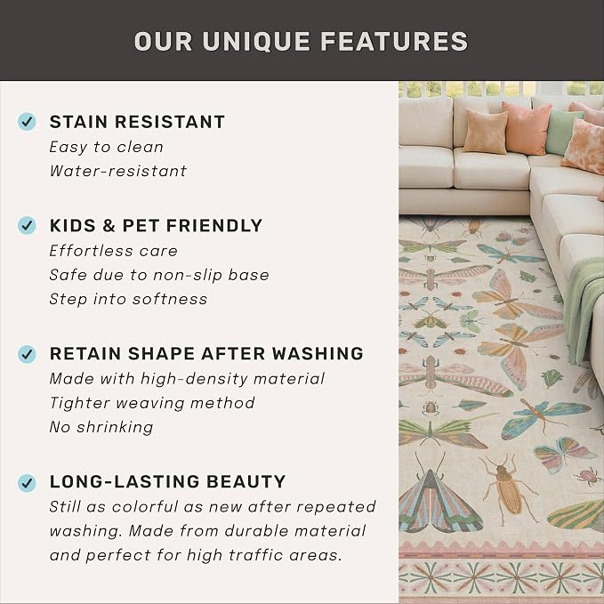 Pastel Pink Girls Rugs for Bedroom 6x8 - Image 7