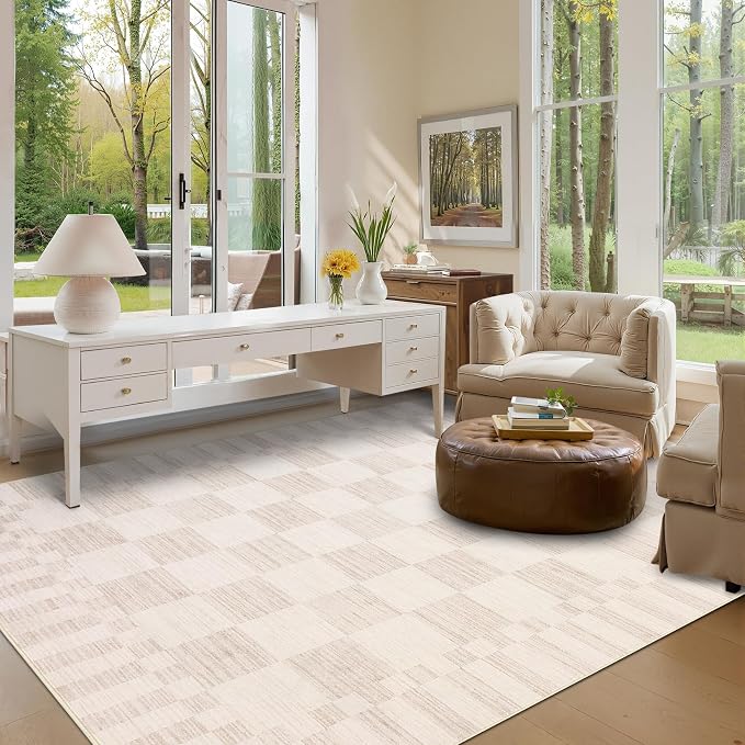 GarveeHome Beige Checkered Rug 5×7 Area Rugs - Image 2