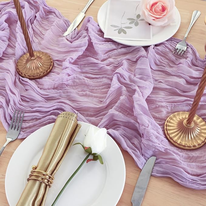 8 Pack Lilac Purple Cheesecloth Table Runner 120 Inch Boho Wedding Decor | - Image 5