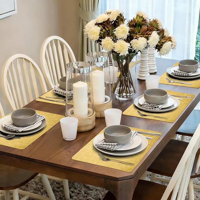 Maxpearl Faux Leather Placemats Set of 6, Light Yellow | Waterproof - Image 2