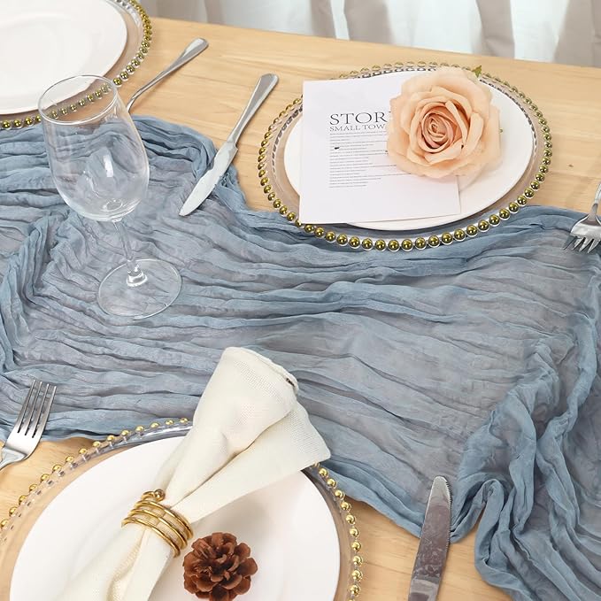 10 Pack Dusty Blue Cheesecloth Table Runner 120 Inch Boho Wedding Decor | - Image 4