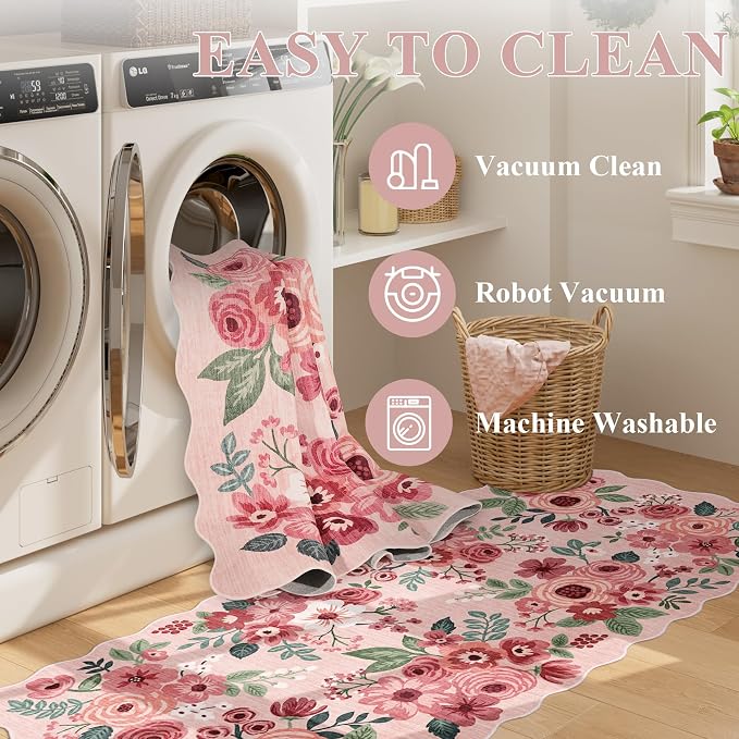 DUKINO 5x7 Area Rug, Floral Washable Rugs - Image 5