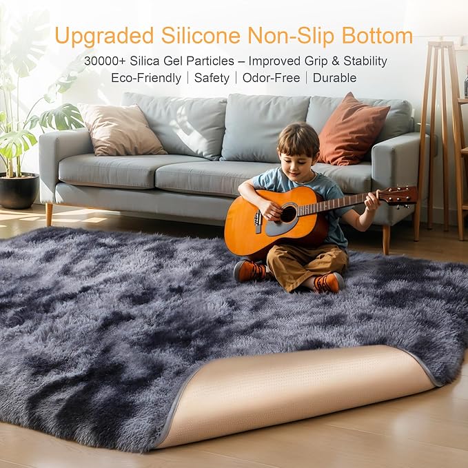 KICHOWUA Thick Area Rug Dark Grey Fluffy Shag 3x5 - Image 4