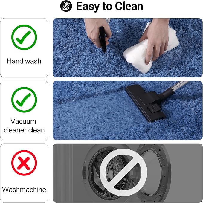 qulint Blue Rugs for Bedroom 3x5, Fluffy Shag 3x5 Area Rug for Boys Room Fuzzy - Image 4