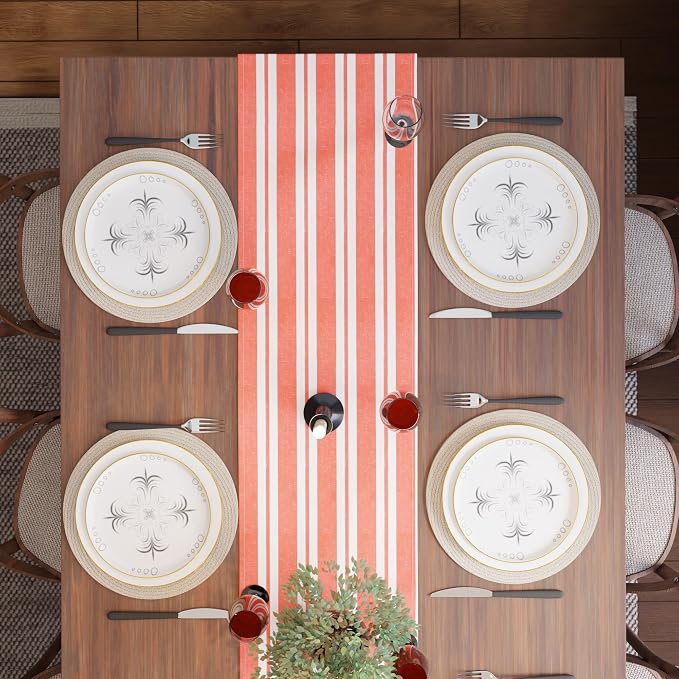 Encasa XO Table Runner, Woven Cotton Dining Runner 13"x120" Franca Orange - Image 5