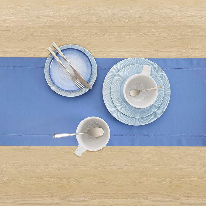Solino Home Cotton Linen Table Runner Blue, Hemstitch Collection 14 x 36 in | - Image 4