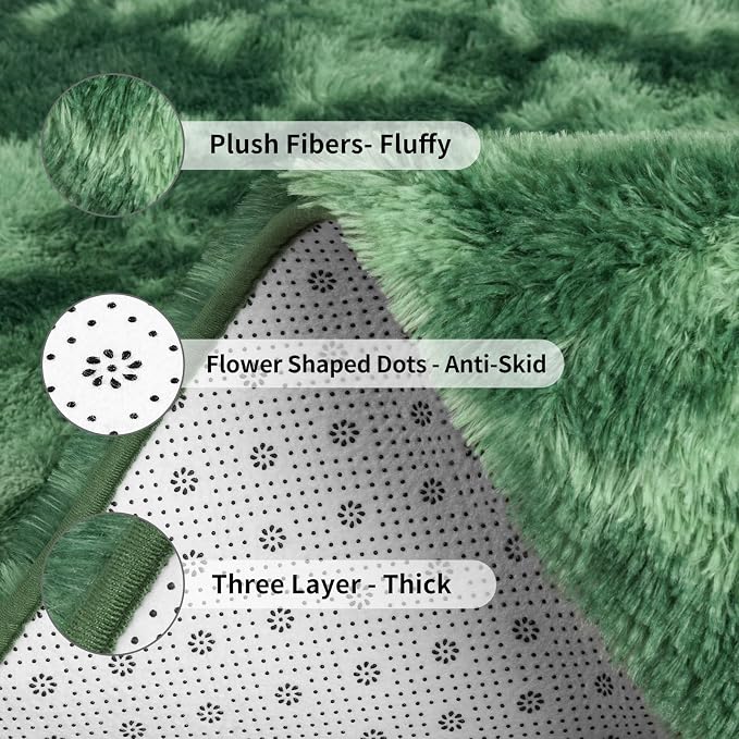 FlyDOIT Large Area Rugs for Living Room, 4x6 Feet Tie-Dyed Green Shaggy Rug - Image 6