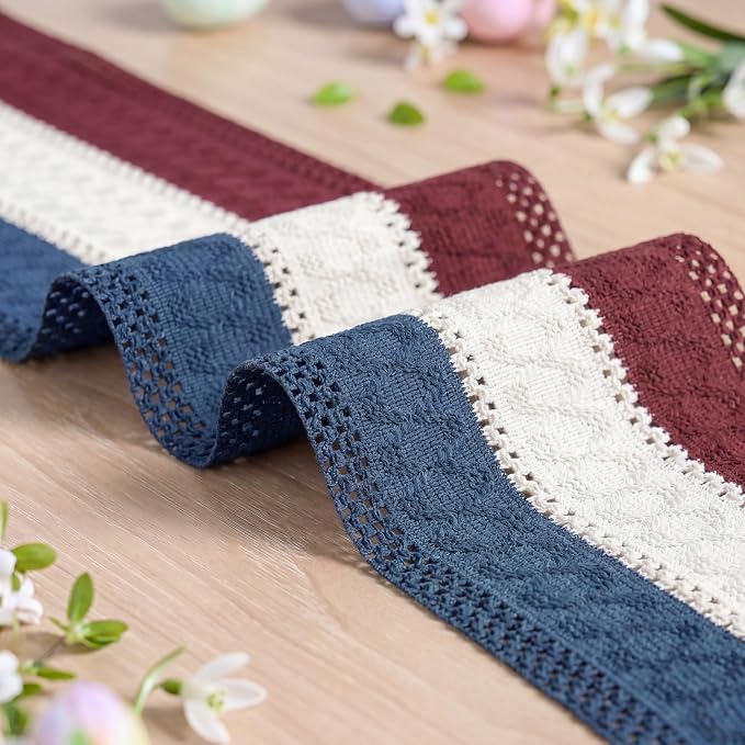 Artoid Mode Blue Beige Red Farmhouse Rustic Table Runner 12x120 Inch | Holiday - Image 6
