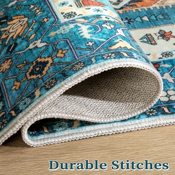 SERISSA Boho Rugs for Entryway, 2x3 Blue Entryway Rug Non-Slip Washable Small - Image 8