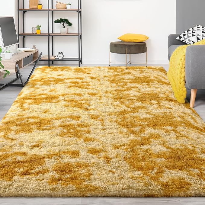 FlyDOIT Large Area Rugs for Living Room, 5x8 Feet Tie-Dyed Orange Shaggy Rug - Image 8
