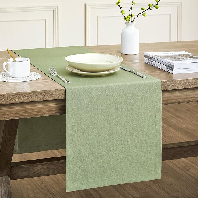 Basic Linen Style Table Runner, 14x72 Inch Sage Green | Mitered Corner Design by ZEEMARTONLINE