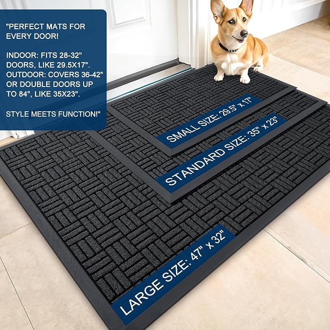 OLANLY Front Door Mat Outside Entrance 59x34, Heavy Duty Sturdy Natural Rubber - Image 2