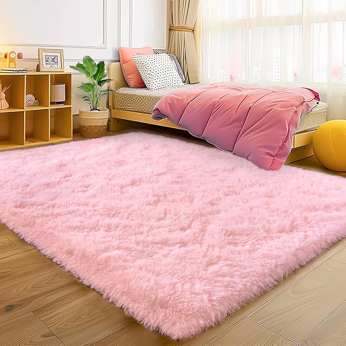 Fluffy Pink Rug for Bedroom Girls, 5x7 Soft Fuzzy Plush Shag Area Rug for - Image 2