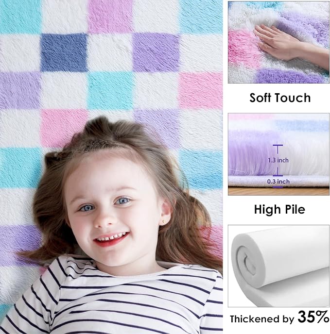 KICMOR Purple Rainbow Checkered Rugs - Image 2