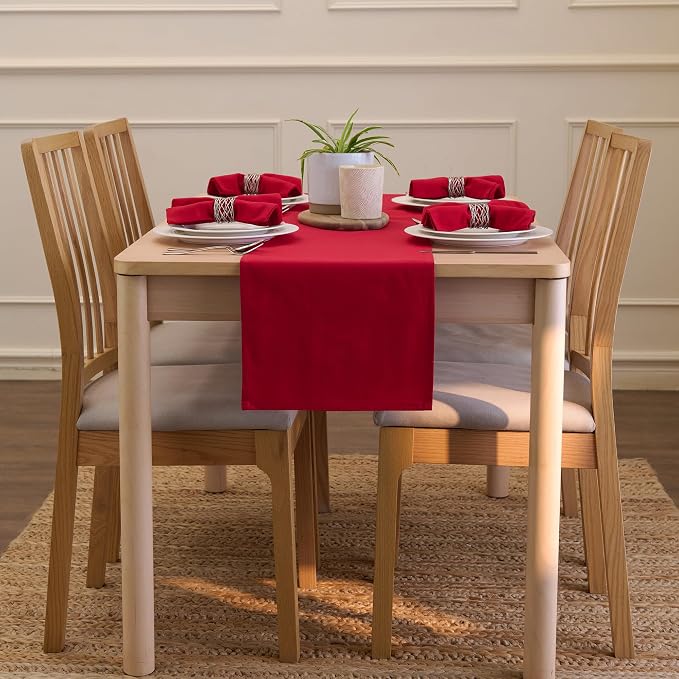 Encasa XO Table Runner, Cotton Canvas Dining Runner 13"x91" | Deep Red - Image 4