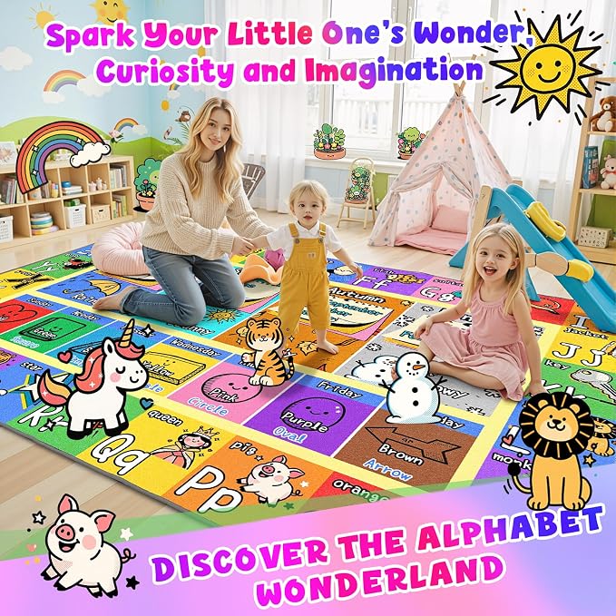 Alphabet Kids Rugs for Playroom, 5x7 Non-Slip & Soft ABC Rug for Kids Room - Image 3