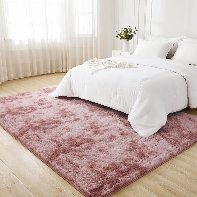 Litanika 5x8 Shag Area Rug for Living Room Bedroom, Tie-Dyed Dusty Pink High - Image 3