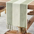 Wracra Linen Table Runner, Stripe Table Runners 60 Inches Sage Green | Delicate by Wracra