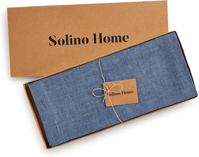 Solino Home 100% Pure Linen Table Runner Blue Denim, Athena 14 x 156 in | Table - Image 5