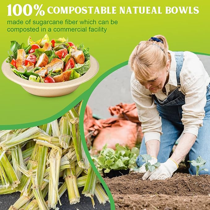 greensight 12oz Small Paper Bowls Disposable, 50 Pack Compostable Bagasse | - Image 4