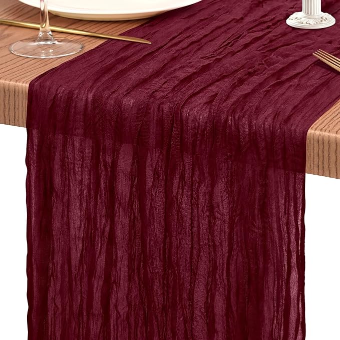 30 Pack Cheesecloth Table Runner 10FT Burgundy Red Table Runner Boho Gauze - Image 9